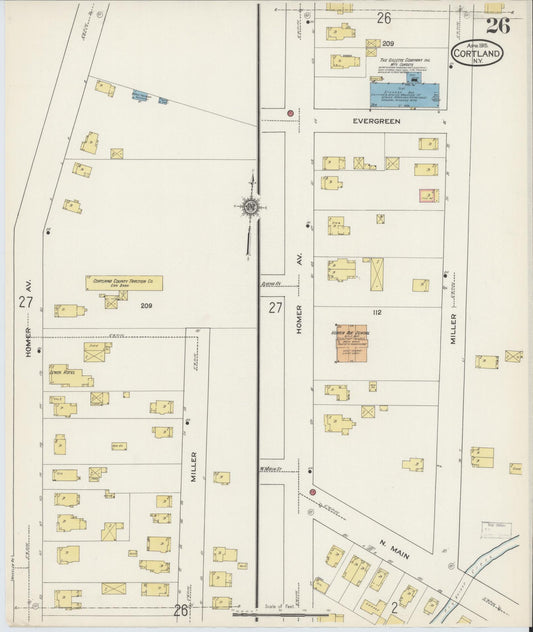 Sanborn Fire Insurance Map from Cortland, Cortland County, New York (1915), Sheet #0026 - Historic Sanborn Fire Insurance Map Print, vintage old map wall art, antique decor, genealogy gift, New York New York map