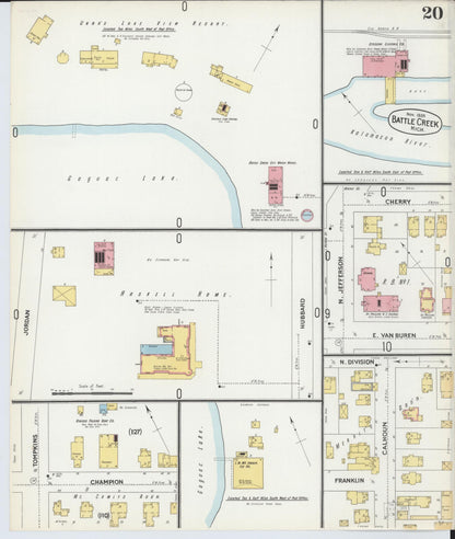 Sanborn Fire Insurance Map from Battle Creek, Calhoun County, Michigan (1899), Sheet #0020 - Historic Sanborn Fire Insurance Map Print, vintage old map wall art, antique decor, genealogy gift, Michigan Michigan map