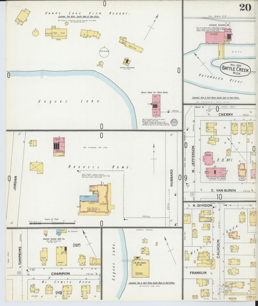 Sanborn Fire Insurance Map from Battle Creek, Calhoun County, Michigan (1899), Sheet #0020 - Historic Sanborn Fire Insurance Map Print, vintage old map wall art, antique decor, genealogy gift, Michigan Michigan map