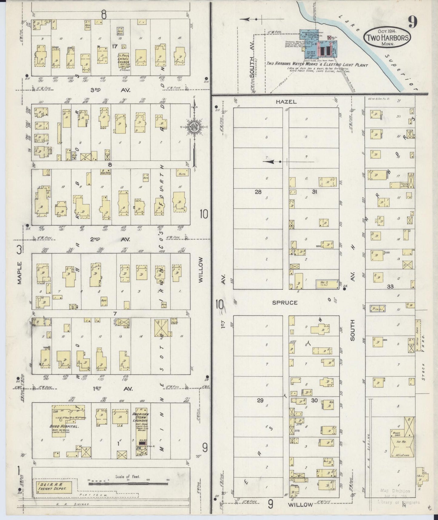 Sanborn Fire Insurance Map from Two Harbors, Lake County, Minnesota (1914), Sheet #0009 - Complete Map Set gallery image, historic Sanborn map, vintage wall art, Minnesota Minnesota