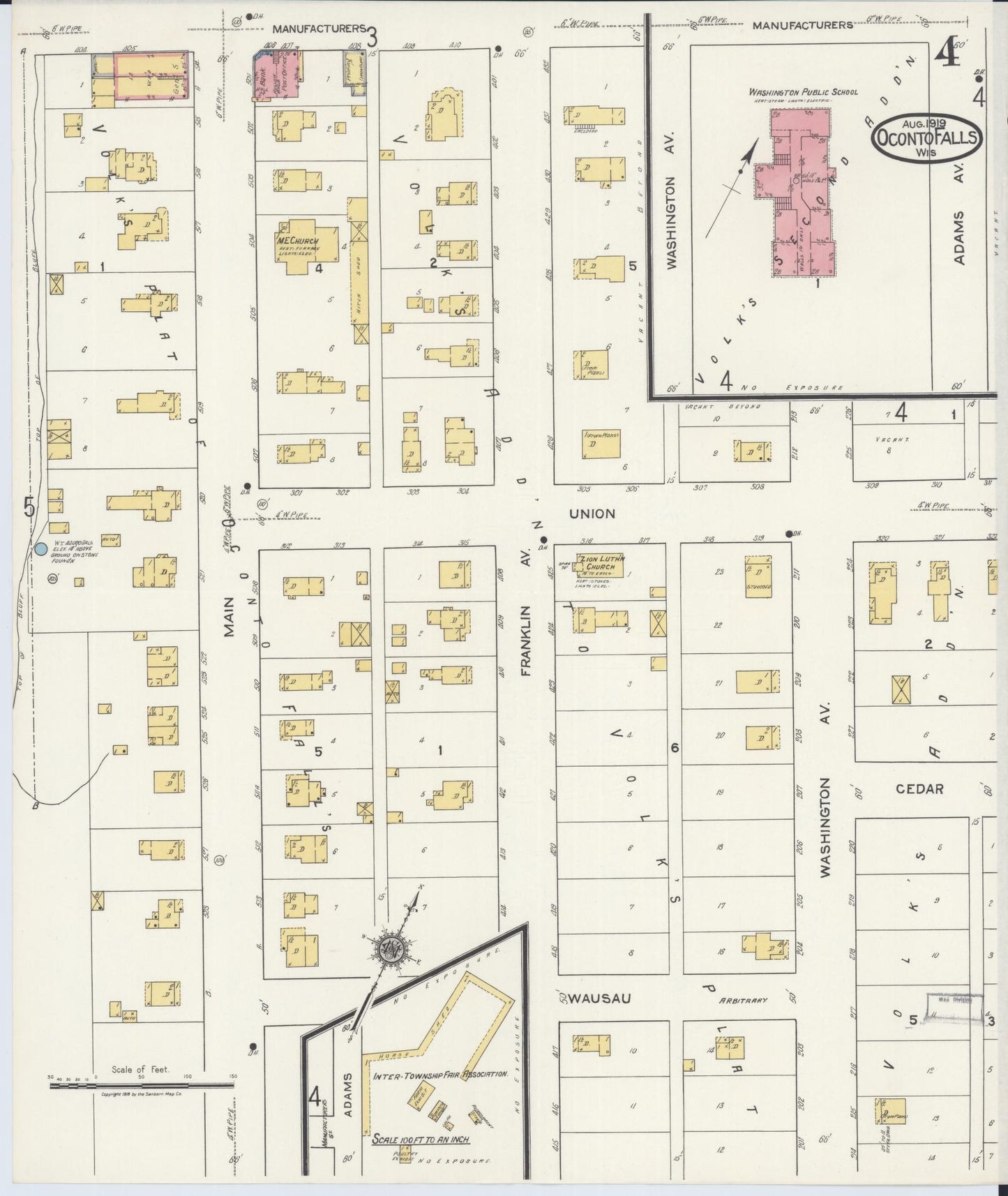 Sanborn Fire Insurance Map from Oconto Falls, Oconto County, Wisconsin (1919), Sheet #0004 - Complete Map Set gallery image, historic Sanborn map, vintage wall art, Wisconsin Wisconsin