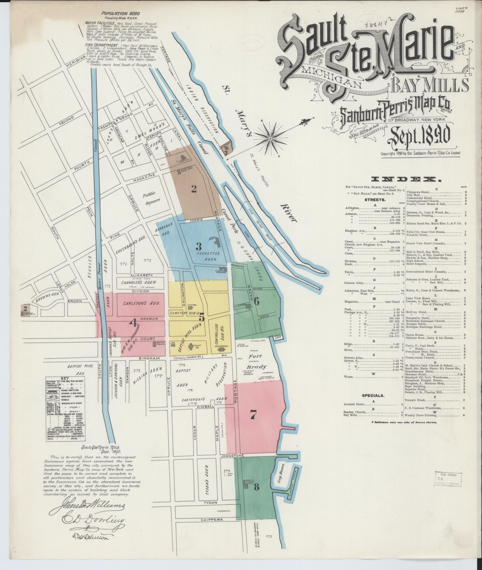 Sanborn Fire Insurance Map from Sault Sainte Marie, Chippewa County, Michigan (1890), Sheet #0001 - Complete Map Set gallery image, historic Sanborn map, vintage wall art, Michigan Michigan