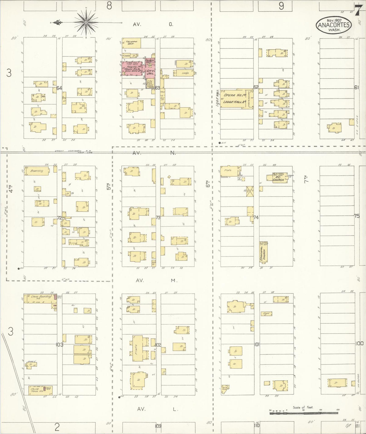 Sanborn Fire Insurance Map from Anacortes, Skagit County, Washington (1907), Sheet #0007 - Complete Map Set gallery image, historic Sanborn map, vintage wall art, Washington Washington