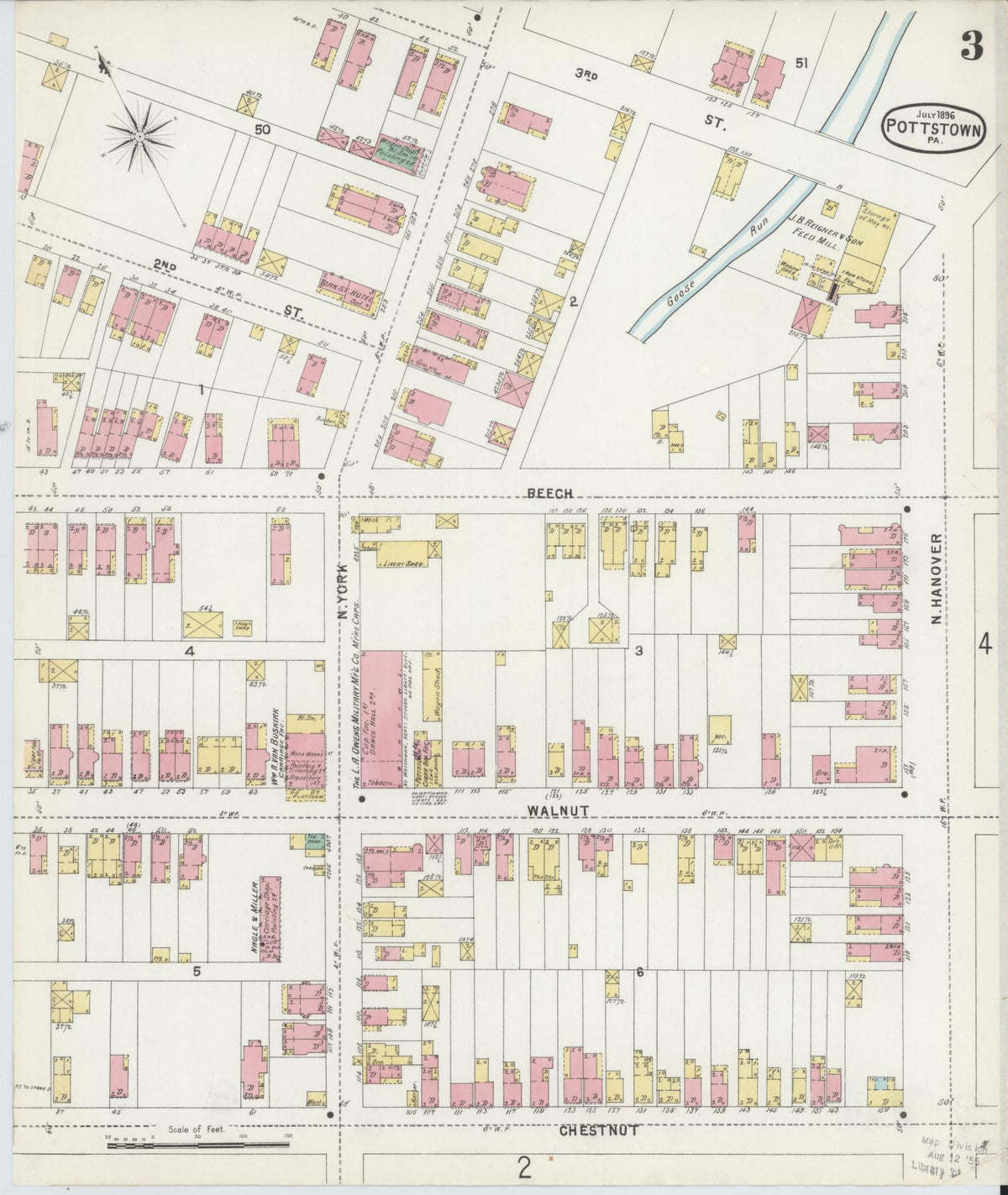 Sanborn Fire Insurance Map from Pottstown, Montgomery County, Pennsylvania (1896), Sheet #0003 - Historic Sanborn Fire Insurance Map Print, vintage old map wall art, antique decor, genealogy gift, Pennsylvania Pennsylvania map
