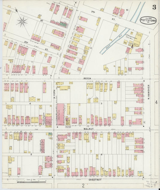 Sanborn Fire Insurance Map from Pottstown, Montgomery County, Pennsylvania (1896), Sheet #0003 - Historic Sanborn Fire Insurance Map Print, vintage old map wall art, antique decor, genealogy gift, Pennsylvania Pennsylvania map