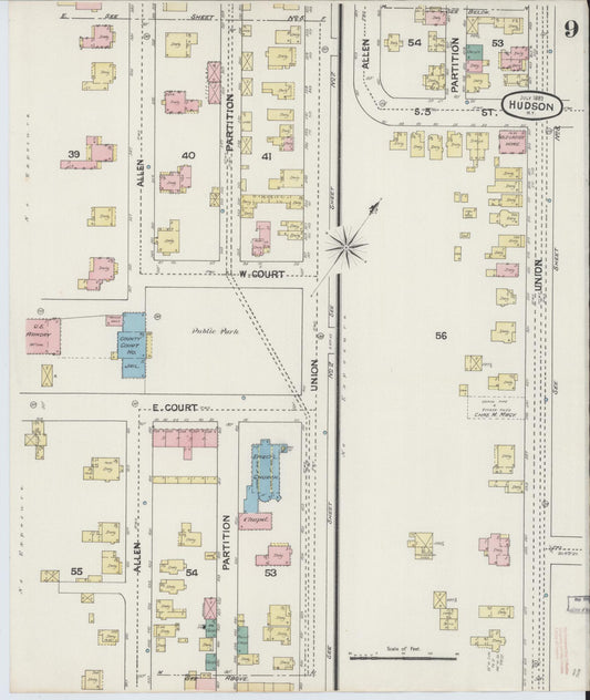 Sanborn Fire Insurance Map from Hudson, Columbia County, New York (1889), Sheet #0009 - Historic Sanborn Fire Insurance Map Print, vintage old map wall art, antique decor, genealogy gift, New York New York map