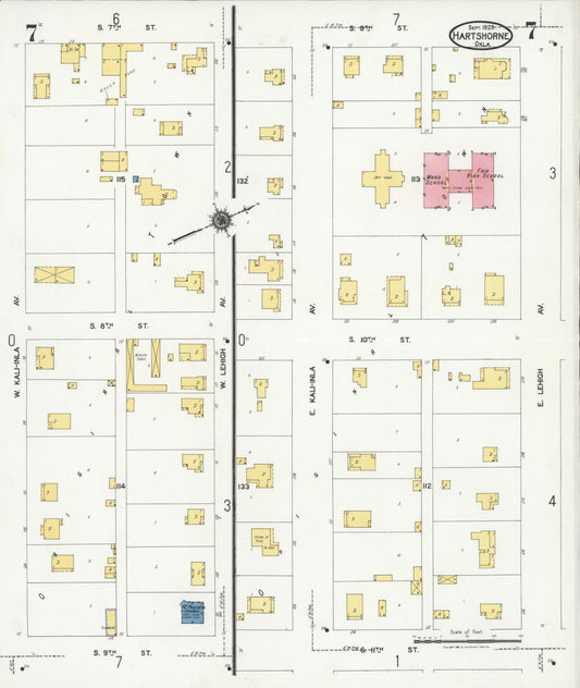 Sanborn Fire Insurance Map from Hartshorne, Pittsburg County, Oklahoma (1925), Sheet #0007 - Historic Sanborn Fire Insurance Map Print, vintage old map wall art, antique decor, genealogy gift, Oklahoma Oklahoma map