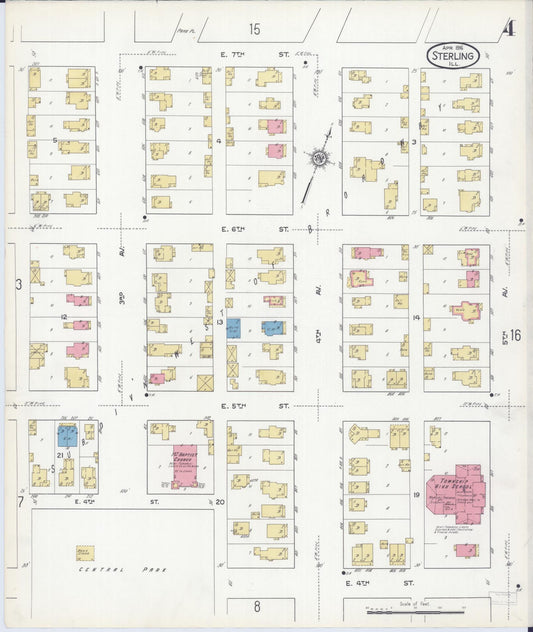 Sanborn Fire Insurance Map from Sterling, Whiteside County, Illinois (1916), Sheet #0004 - Historic Sanborn Fire Insurance Map Print, vintage old map wall art, antique decor, genealogy gift, Illinois Illinois map