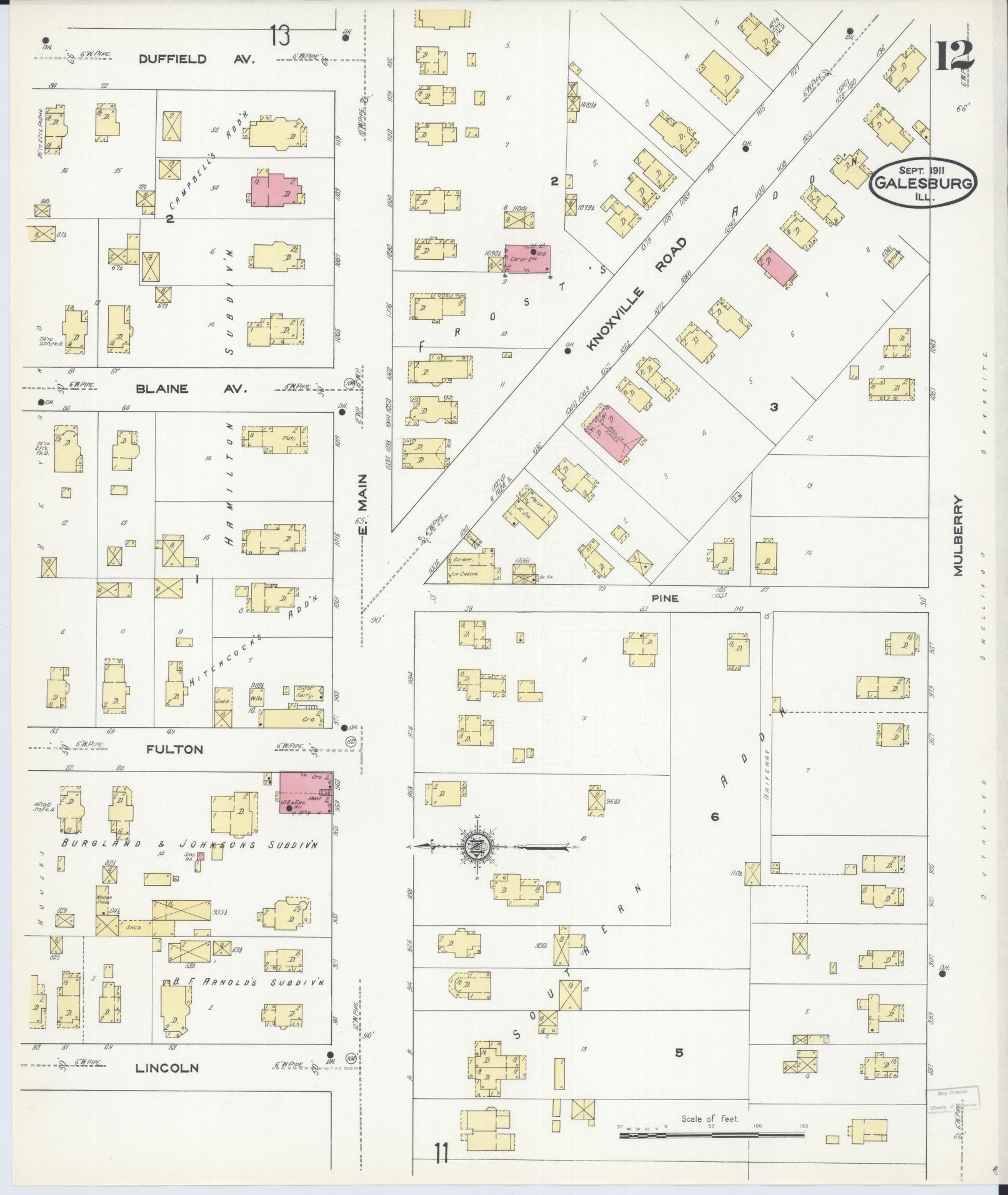 Sanborn Fire Insurance Map from Galesburg, Knox County, Illinois (1911), Sheet #0012 - Complete Map Set gallery image, historic Sanborn map, vintage wall art, Illinois Illinois