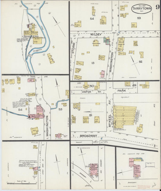 Sanborn Fire Insurance Map from Tarrytown, Westchester County, New York (1887), Sheet #0009 - Historic Sanborn Fire Insurance Map Print, vintage old map wall art, antique decor, genealogy gift, New York New York map
