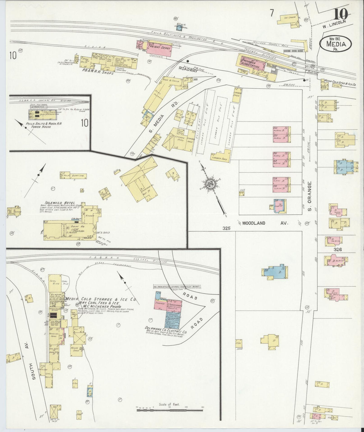 Sanborn Fire Insurance Map from Media, Delaware County, Pennsylvania (1912), Sheet #0010 - Historic Sanborn Fire Insurance Map Print, vintage old map wall art, antique decor, genealogy gift, Pennsylvania Pennsylvania map