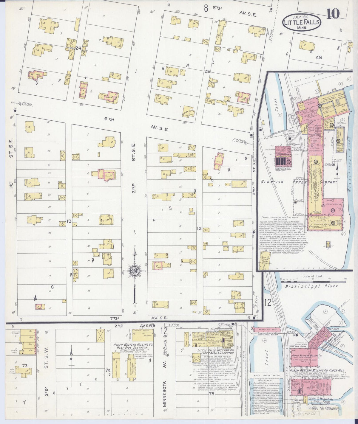 Sanborn Fire Insurance Map from Little Falls, Morrison County, Minnesota (1915), Sheet #0010 - Historic Sanborn Fire Insurance Map Print, vintage old map wall art, antique decor, genealogy gift, Minnesota Minnesota map