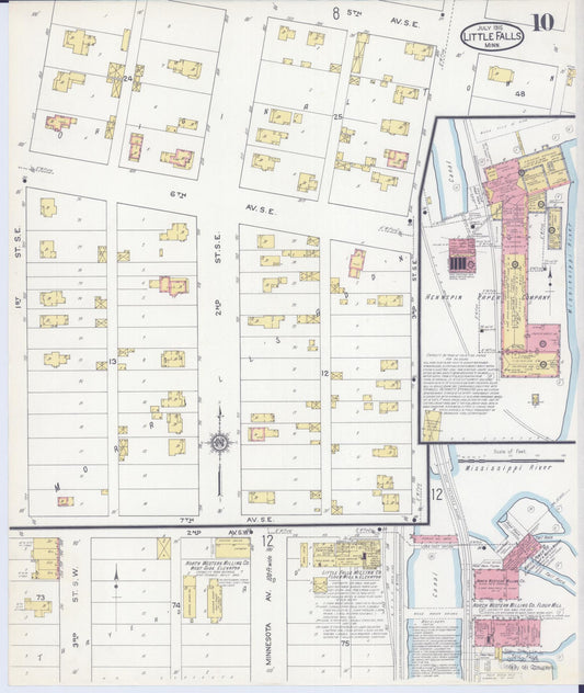 Sanborn Fire Insurance Map from Little Falls, Morrison County, Minnesota (1915), Sheet #0010 - Historic Sanborn Fire Insurance Map Print, vintage old map wall art, antique decor, genealogy gift, Minnesota Minnesota map
