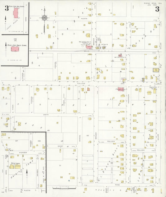 Sanborn Fire Insurance Map from Rising Star, Eastland County, Texas (1933), Sheet #0003 - Historic Sanborn Fire Insurance Map Print, vintage old map wall art, antique decor, genealogy gift, Texas Texas map