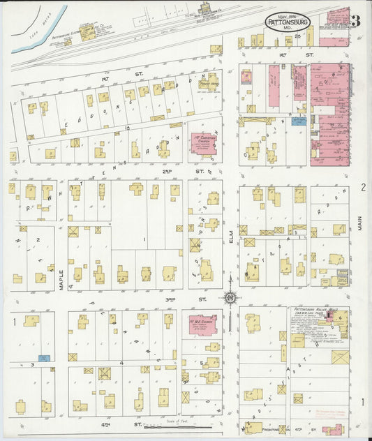 Sanborn Fire Insurance Map from Pattonsburg, Daviess County, Missouri (1916), Sheet #0003 - Historic Sanborn Fire Insurance Map Print, vintage old map wall art, antique decor, genealogy gift, Missouri Missouri map