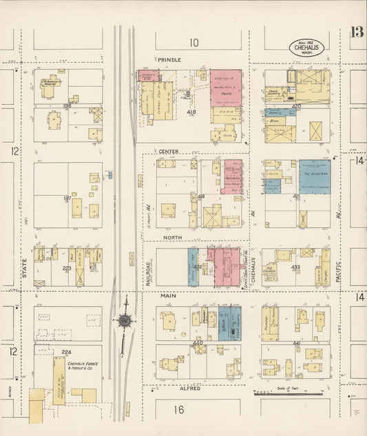 Sanborn Fire Insurance Map from Chehalis, Lewis County, Washington (1912), Sheet #0013 - Historic Sanborn Fire Insurance Map Print, vintage old map wall art, antique decor, genealogy gift, Washington Washington map