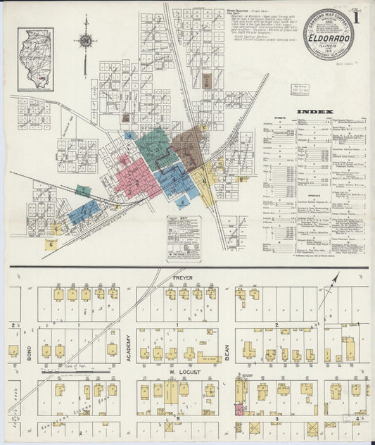 Sanborn Fire Insurance Map from Eldorado, Saline County, Illinois (1919), Sheet #0001 - Historic Sanborn Fire Insurance Map Print, vintage old map wall art, antique decor, genealogy gift, Illinois Illinois map