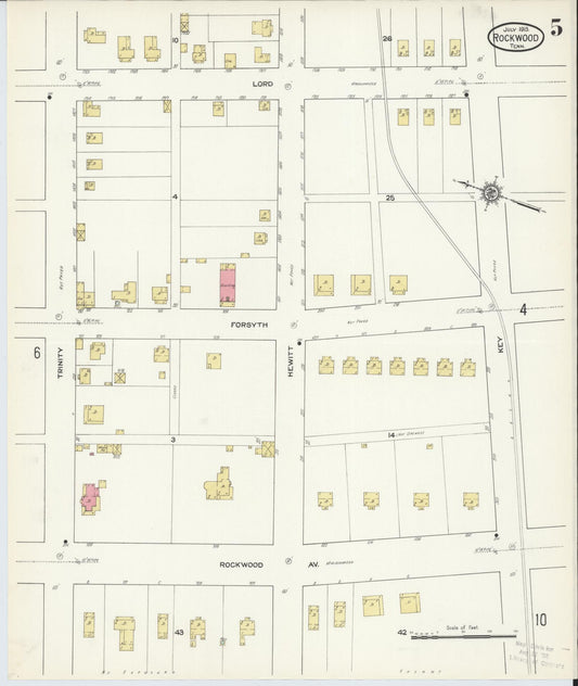 Sanborn Fire Insurance Map from Rockwood, Roane County, Tennessee (1913), Sheet #0005 - Historic Sanborn Fire Insurance Map Print, vintage old map wall art, antique decor, genealogy gift, Tennessee Tennessee map