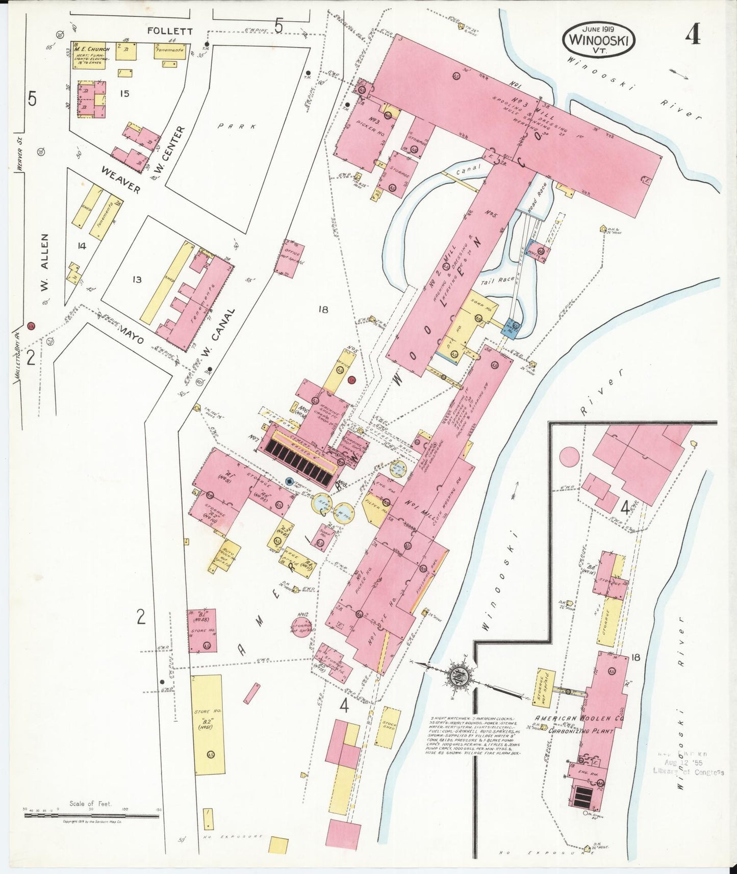 Sanborn Fire Insurance Map from Winooski, Chittenden County, Vermont (1919), Sheet #0004 - Complete Map Set gallery image, historic Sanborn map, vintage wall art, Vermont Vermont
