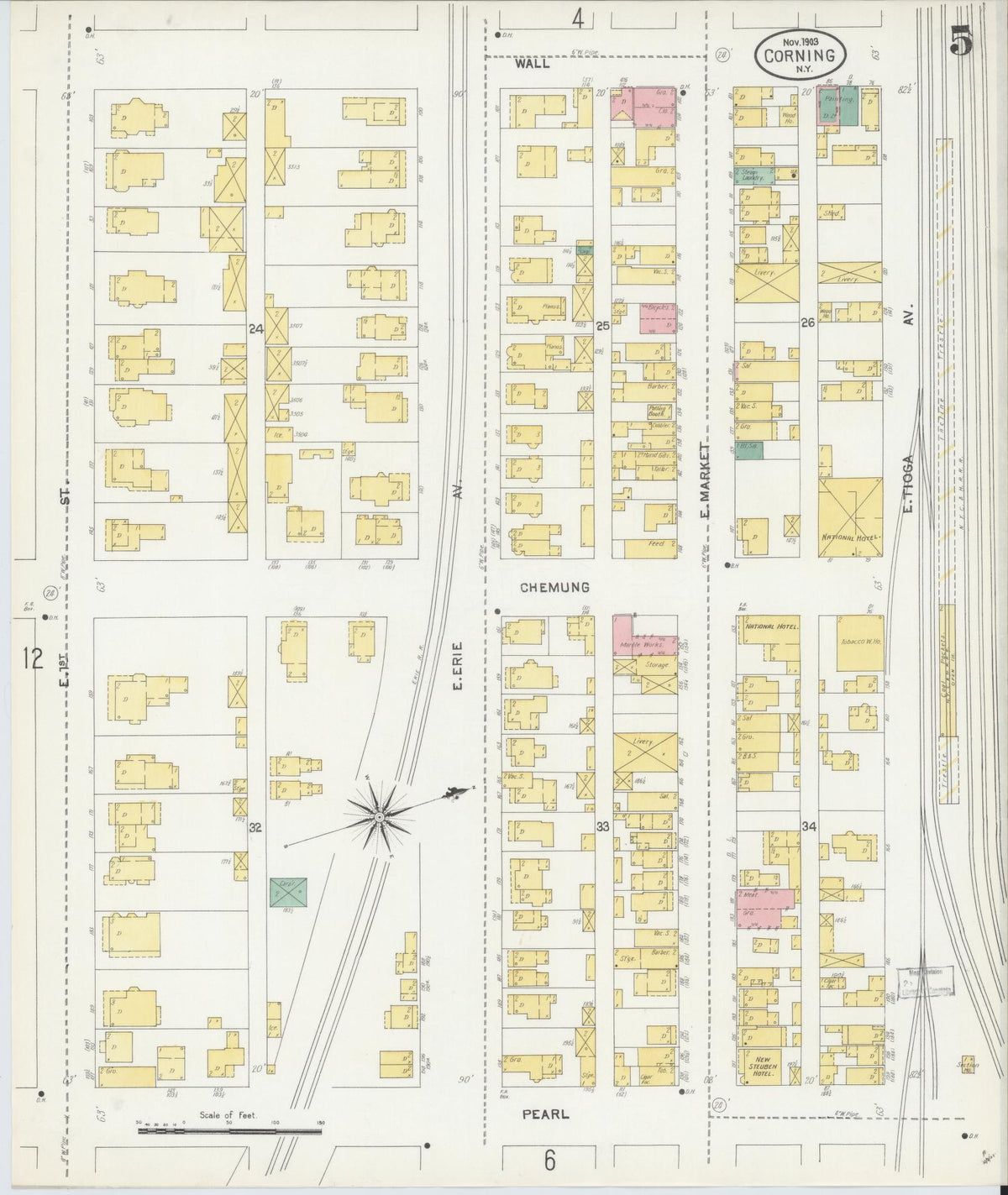 Sanborn Fire Insurance Map from Corning, Steuben County, New York (1903), Sheet #0005 - Historic Sanborn Fire Insurance Map Print, vintage old map wall art, antique decor, genealogy gift, New York New York map