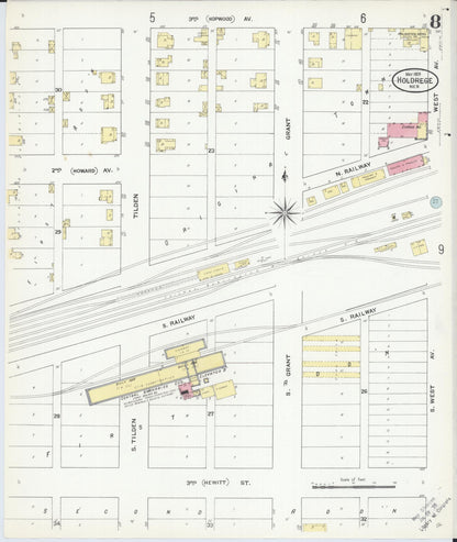 Sanborn Fire Insurance Map from Holdrege, Phelps County, Nebraska (1909), Sheet #0008 - Complete Map Set gallery image, historic Sanborn map, vintage wall art, Nebraska Nebraska