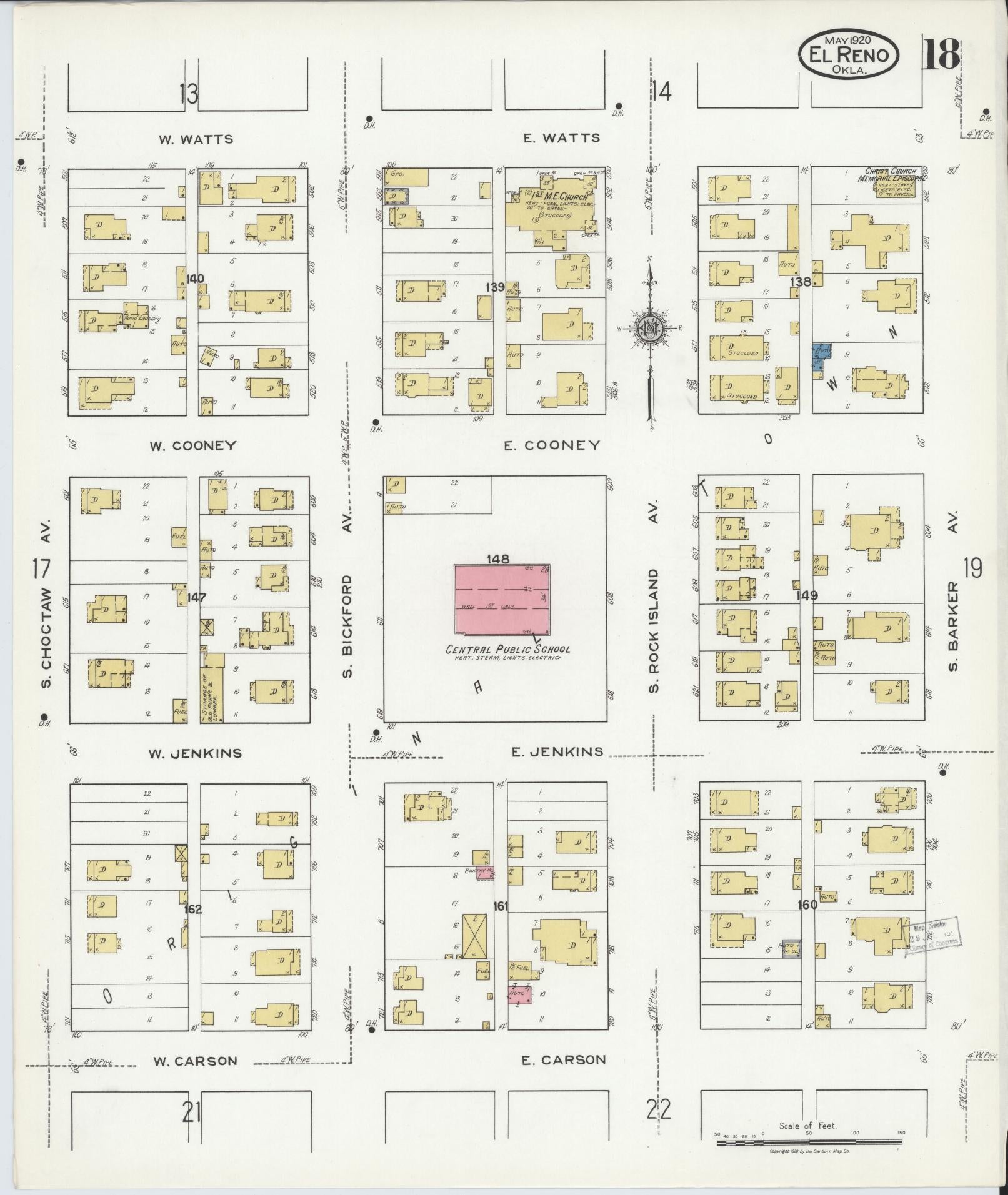 Sanborn Fire Insurance Map from El Reno, Canadian County, Oklahoma (1920), Sheet #0018 - Historic Sanborn Fire Insurance Map Print, vintage old map wall art, antique decor, genealogy gift, Oklahoma Oklahoma map