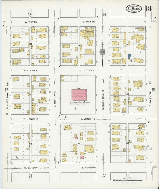 Sanborn Fire Insurance Map from El Reno, Canadian County, Oklahoma (1920), Sheet #0018 - Historic Sanborn Fire Insurance Map Print, vintage old map wall art, antique decor, genealogy gift, Oklahoma Oklahoma map