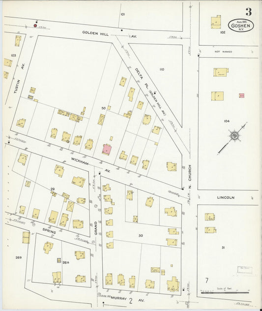 Sanborn Fire Insurance Map from Goshen, Orange County, New York (1915), Sheet #0003 - Historic Sanborn Fire Insurance Map Print, vintage old map wall art, antique decor, genealogy gift, New York New York map