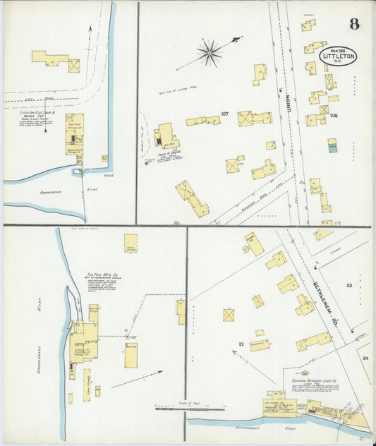 Sanborn Fire Insurance Map from Littleton, Grafton County, New Hampshire (1905), Sheet #0008 - Historic Sanborn Fire Insurance Map Print, vintage old map wall art, antique decor, genealogy gift, New Hampshire New Hampshire map