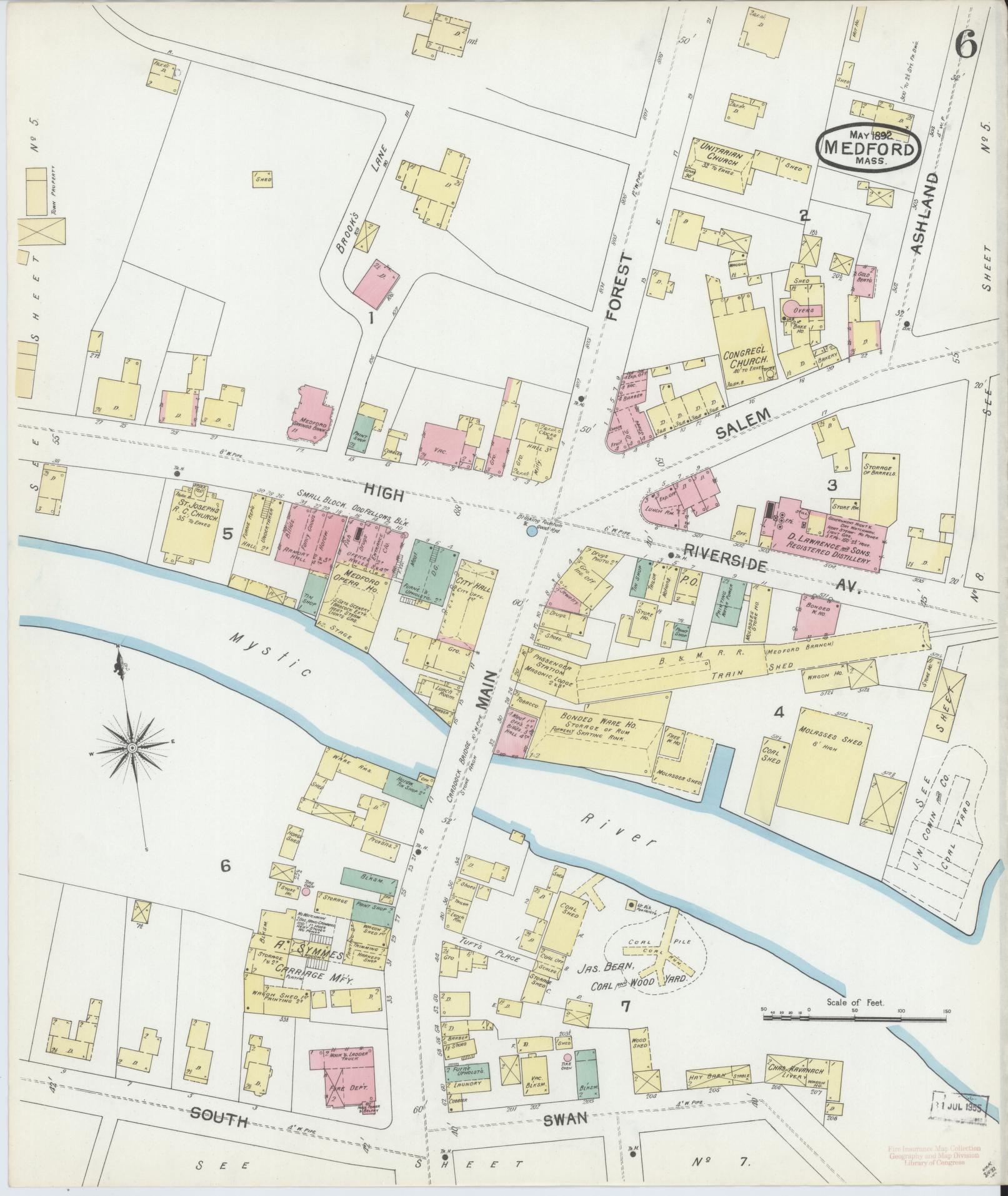 Sanborn Fire Insurance Map from Medford, Middlesex County, Massachusetts (1892), Sheet #0006 - Complete Map Set gallery image, historic Sanborn map, vintage wall art, Massachusetts Massachusetts