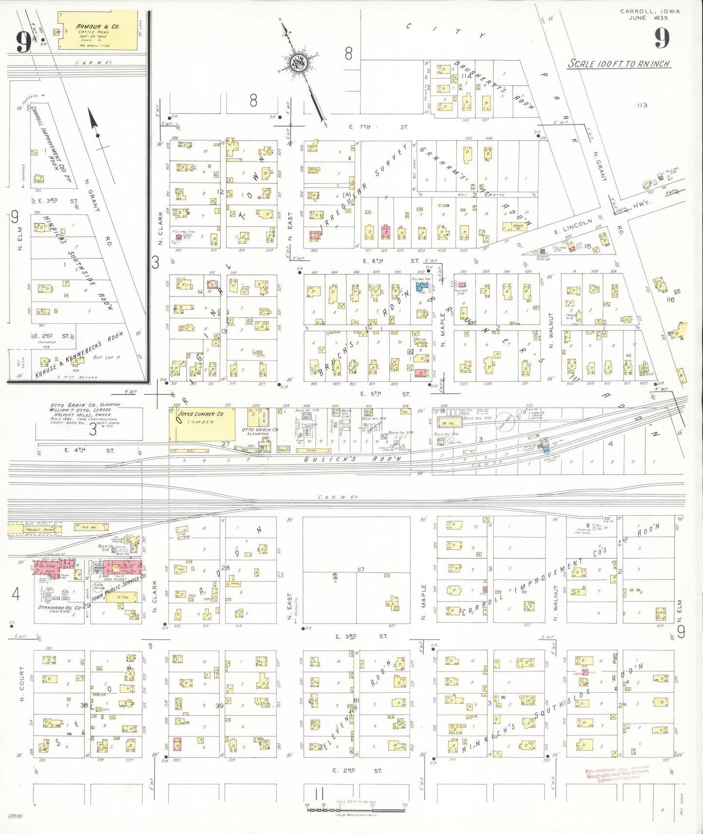 Sanborn Fire Insurance Map from Carroll, Carroll County, Iowa (1935), Sheet #0009 - Historic Sanborn Fire Insurance Map Print, vintage old map wall art