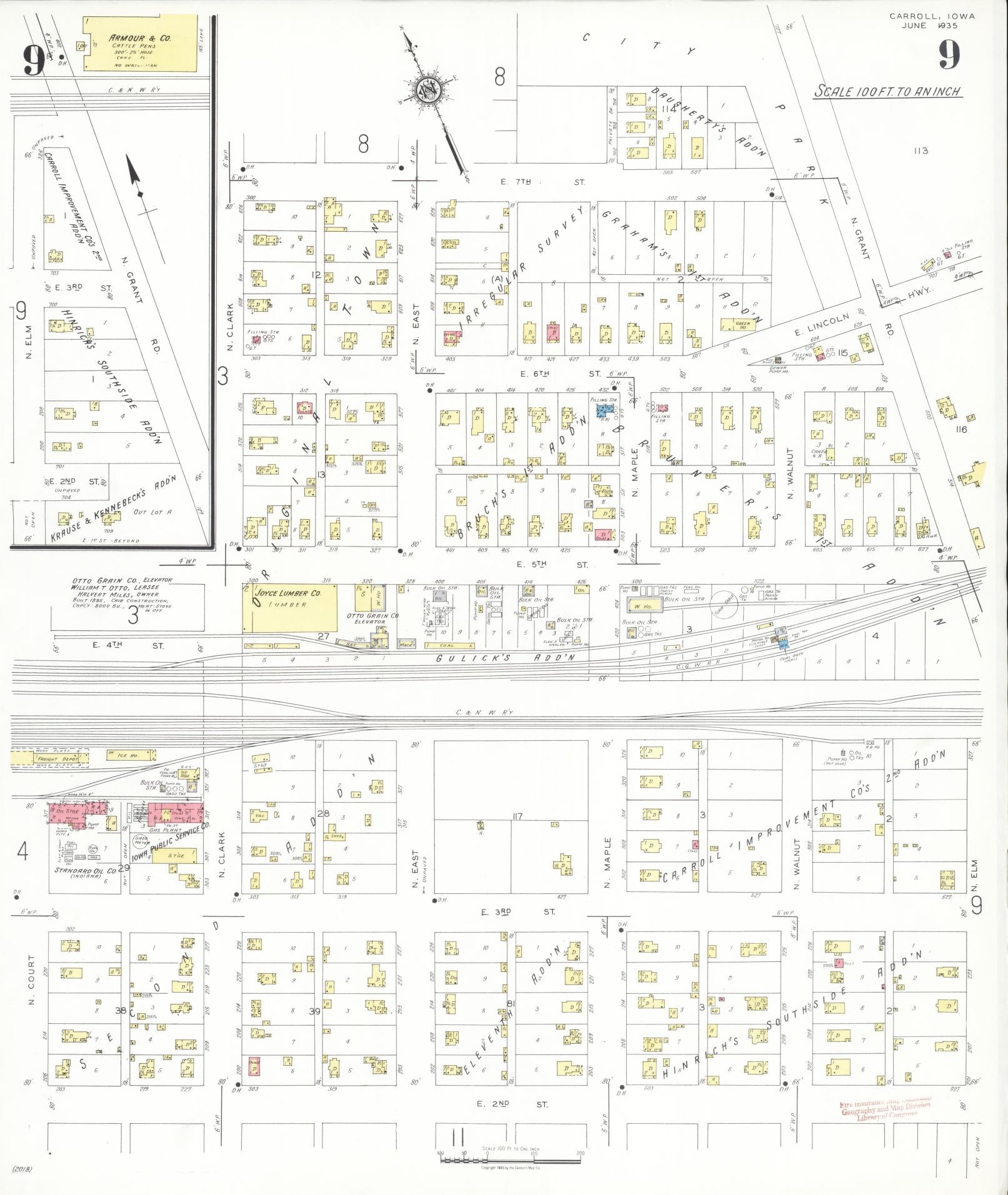 Sanborn Fire Insurance Map from Carroll, Carroll County, Iowa (1935), Sheet #0009 - Historic Sanborn Fire Insurance Map Print, vintage old map wall art