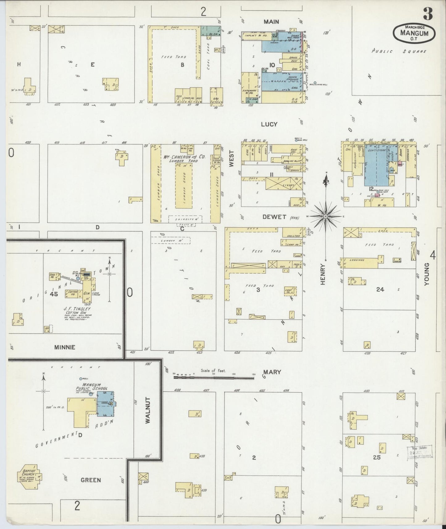 Sanborn Fire Insurance Map from Mangum, Greer County, Oklahoma (1902), Sheet #0003 - Historic Sanborn Fire Insurance Map Print, vintage old map wall art, antique decor, genealogy gift, Oklahoma Oklahoma map