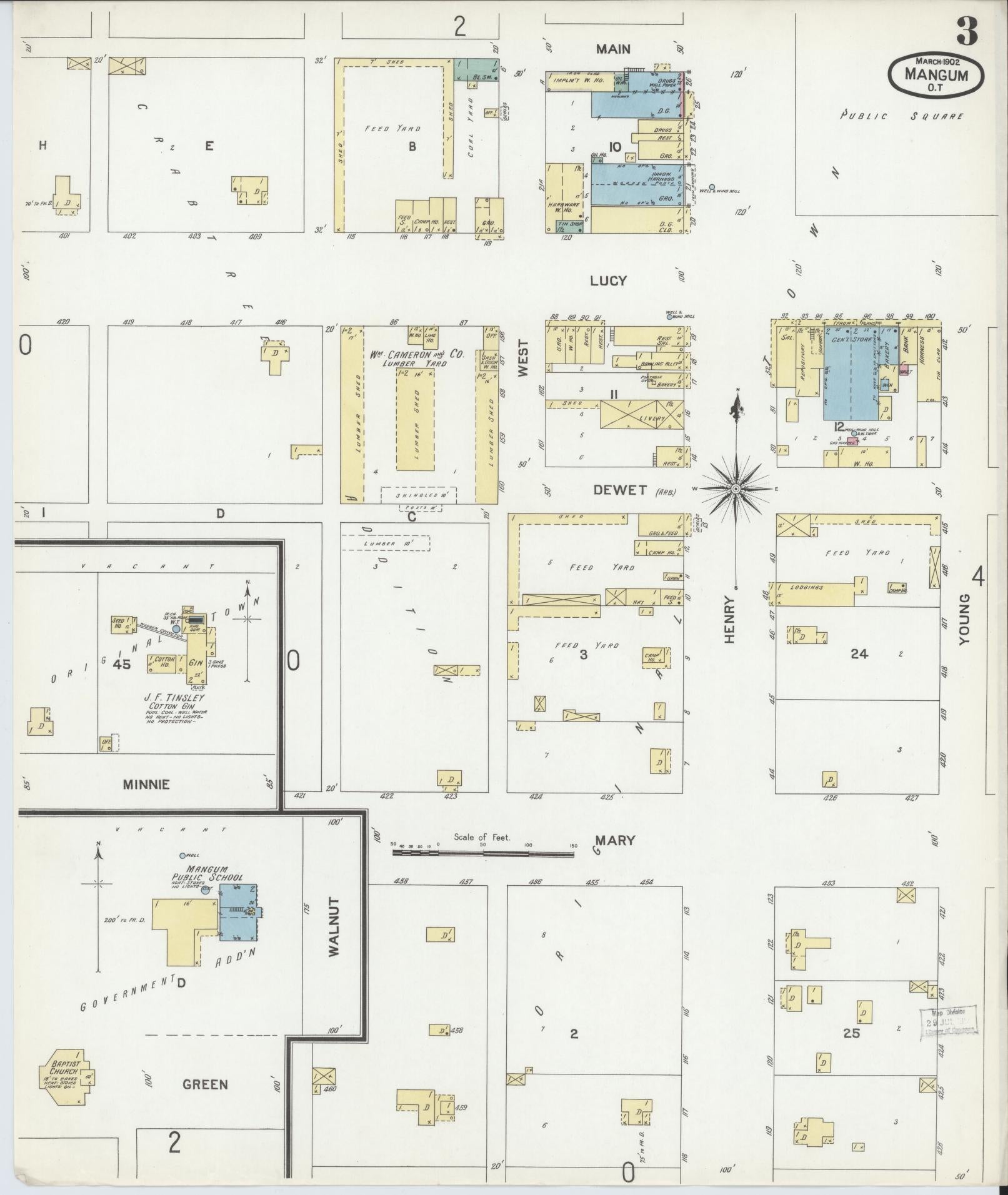 Sanborn Fire Insurance Map from Mangum, Greer County, Oklahoma (1902), Sheet #0003 - Historic Sanborn Fire Insurance Map Print, vintage old map wall art, antique decor, genealogy gift, Oklahoma Oklahoma map
