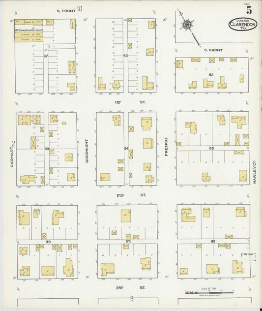 Sanborn Fire Insurance Map from Clarendon, Donley County, Texas (1921), Sheet #0005 - Historic Sanborn Fire Insurance Map Print, vintage old map wall art, antique decor, genealogy gift, Texas Texas map