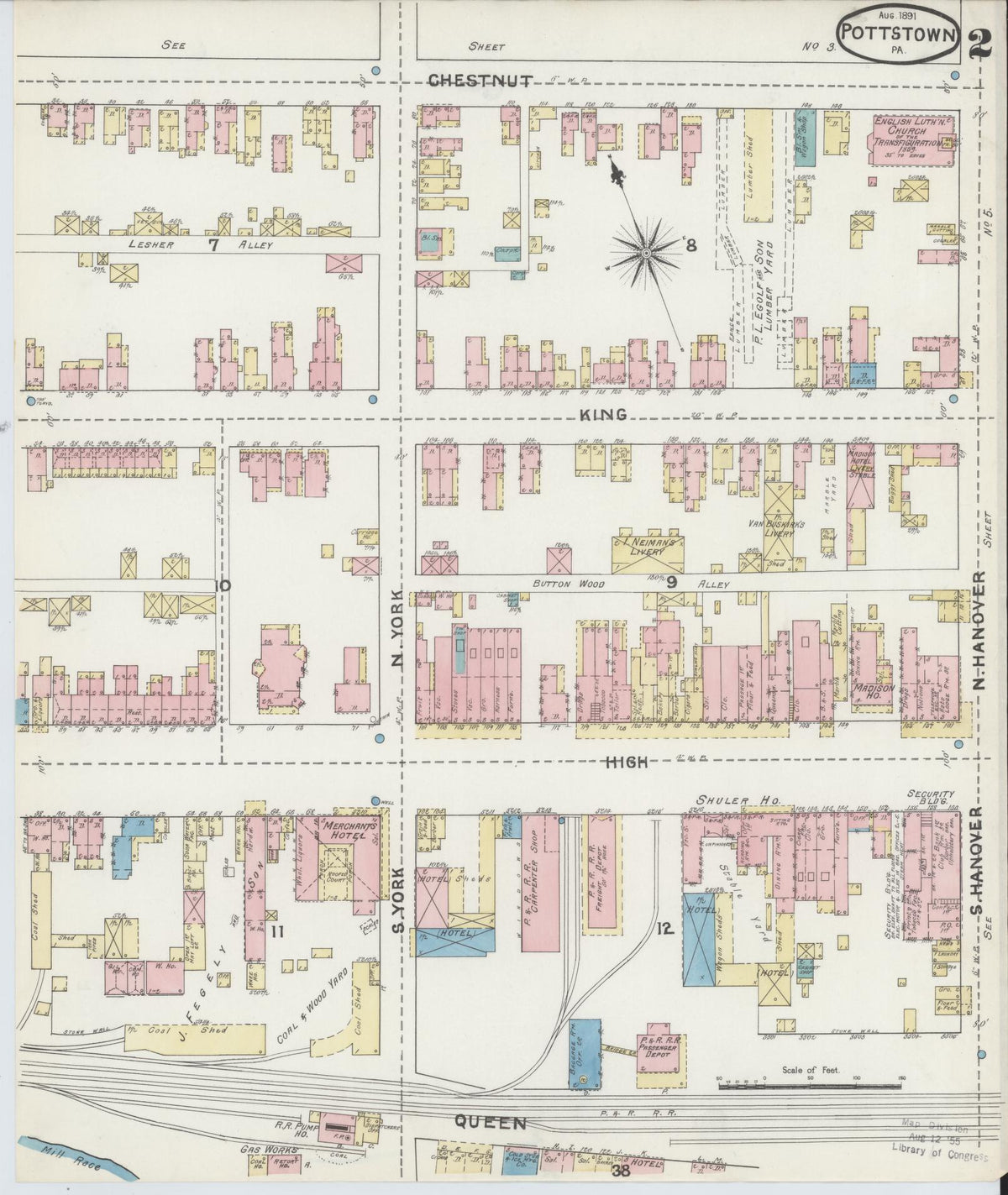 Sanborn Fire Insurance Map from Pottstown, Montgomery County, Pennsylvania (1891), Sheet #0002 - Historic Sanborn Fire Insurance Map Print, vintage old map wall art, antique decor, genealogy gift, Pennsylvania Pennsylvania map