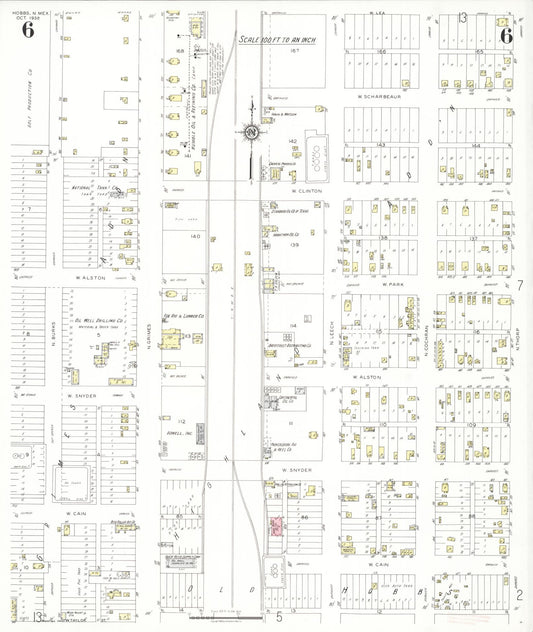 Sanborn Fire Insurance Map from Hobbs, Lea County, New Mexico (1938), Sheet #0006 - Historic Sanborn Fire Insurance Map Print, vintage old map wall art, antique decor, genealogy gift, New Mexico New Mexico map