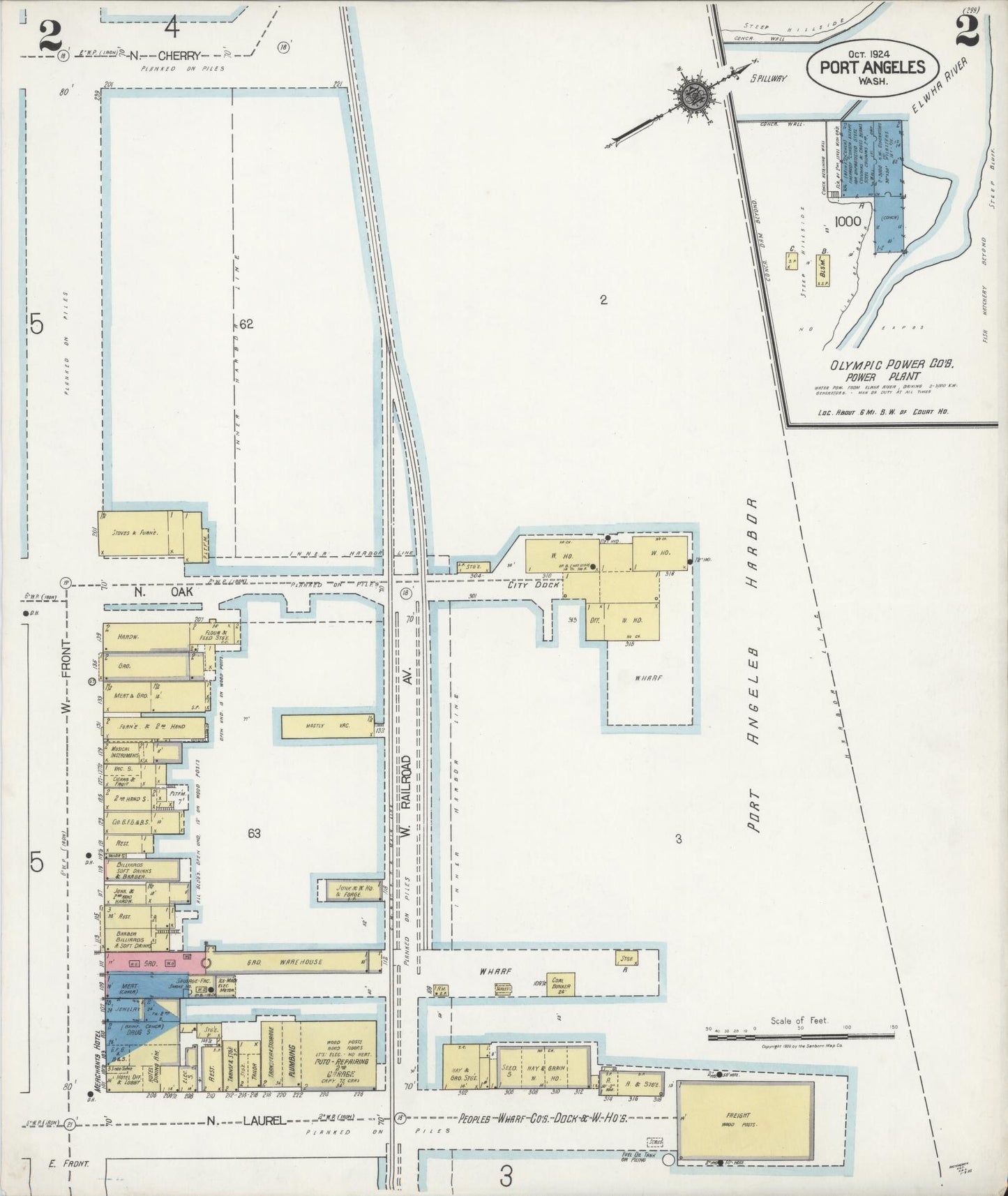 Sanborn Fire Insurance Map from Port Angeles, Clallam County, Washington (1924), Sheet #0002 - Complete Map Set gallery image, historic Sanborn map, vintage wall art, Washington Washington