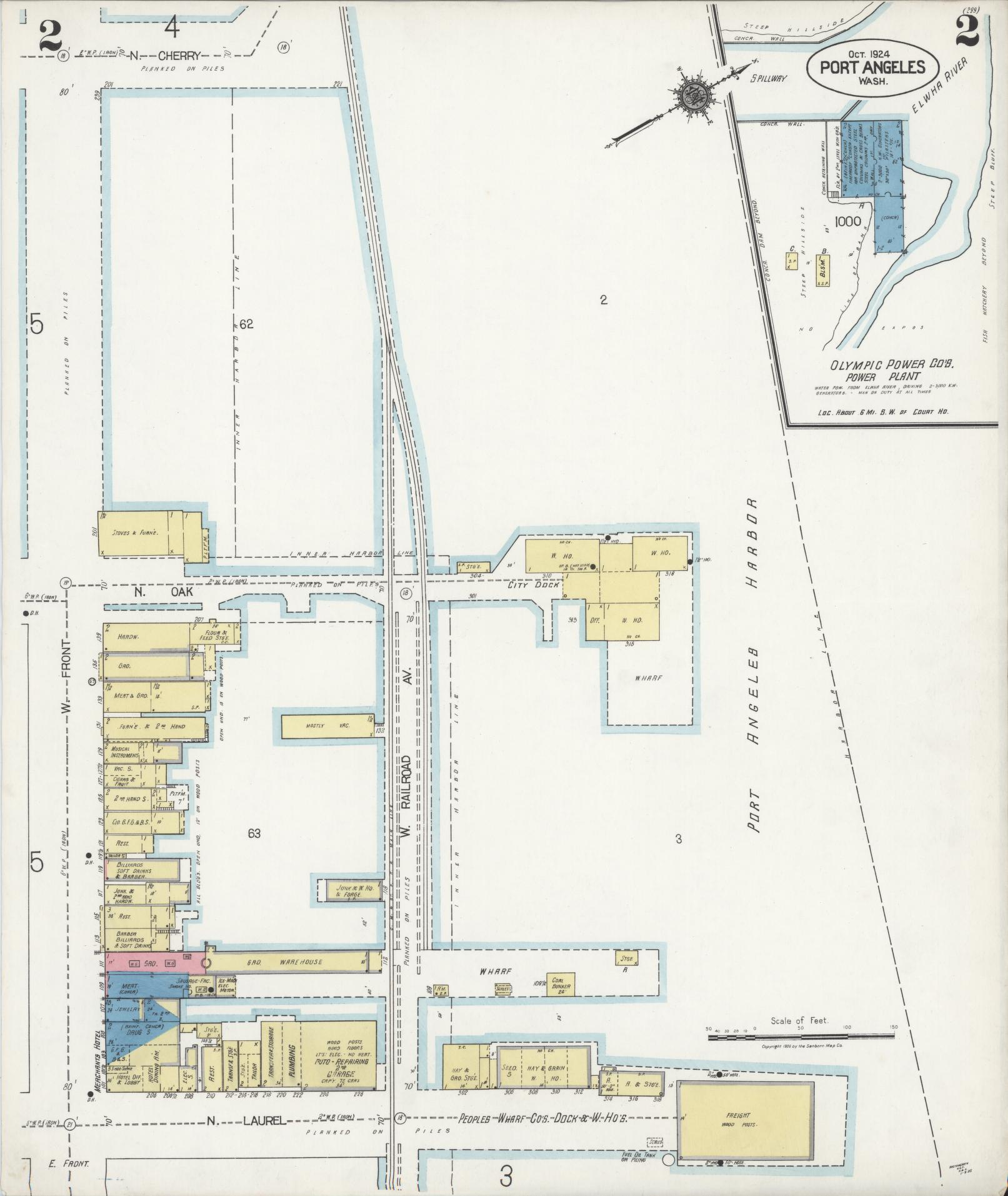 Sanborn Fire Insurance Map from Port Angeles, Clallam County, Washington (1924), Sheet #0002 - Complete Map Set gallery image, historic Sanborn map, vintage wall art, Washington Washington