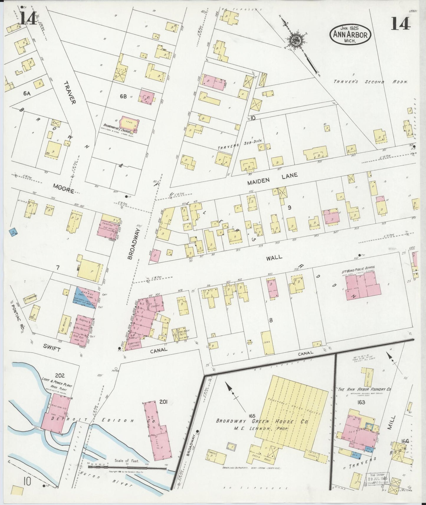 Sanborn Fire Insurance Map from Ann Arbor, Washtenaw County, Michigan (1925), Sheet #0014 - Complete Map Set gallery image, historic Sanborn map, vintage wall art, Michigan Michigan