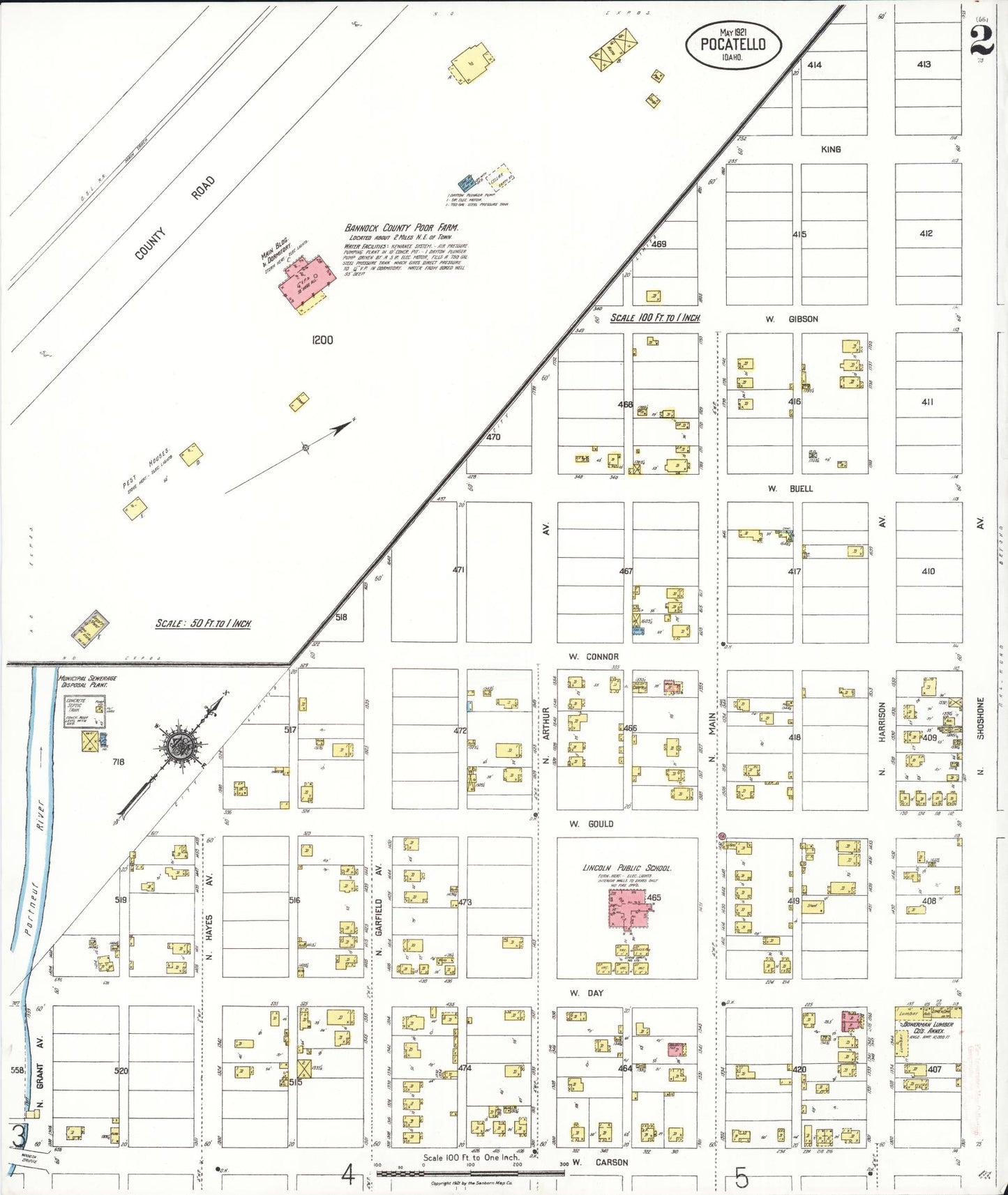 Sanborn Fire Insurance Map from Pocatello, Bannock County, Idaho (1921), Sheet #0002 - Complete Map Set gallery image, historic Sanborn map, vintage wall art, Idaho Idaho