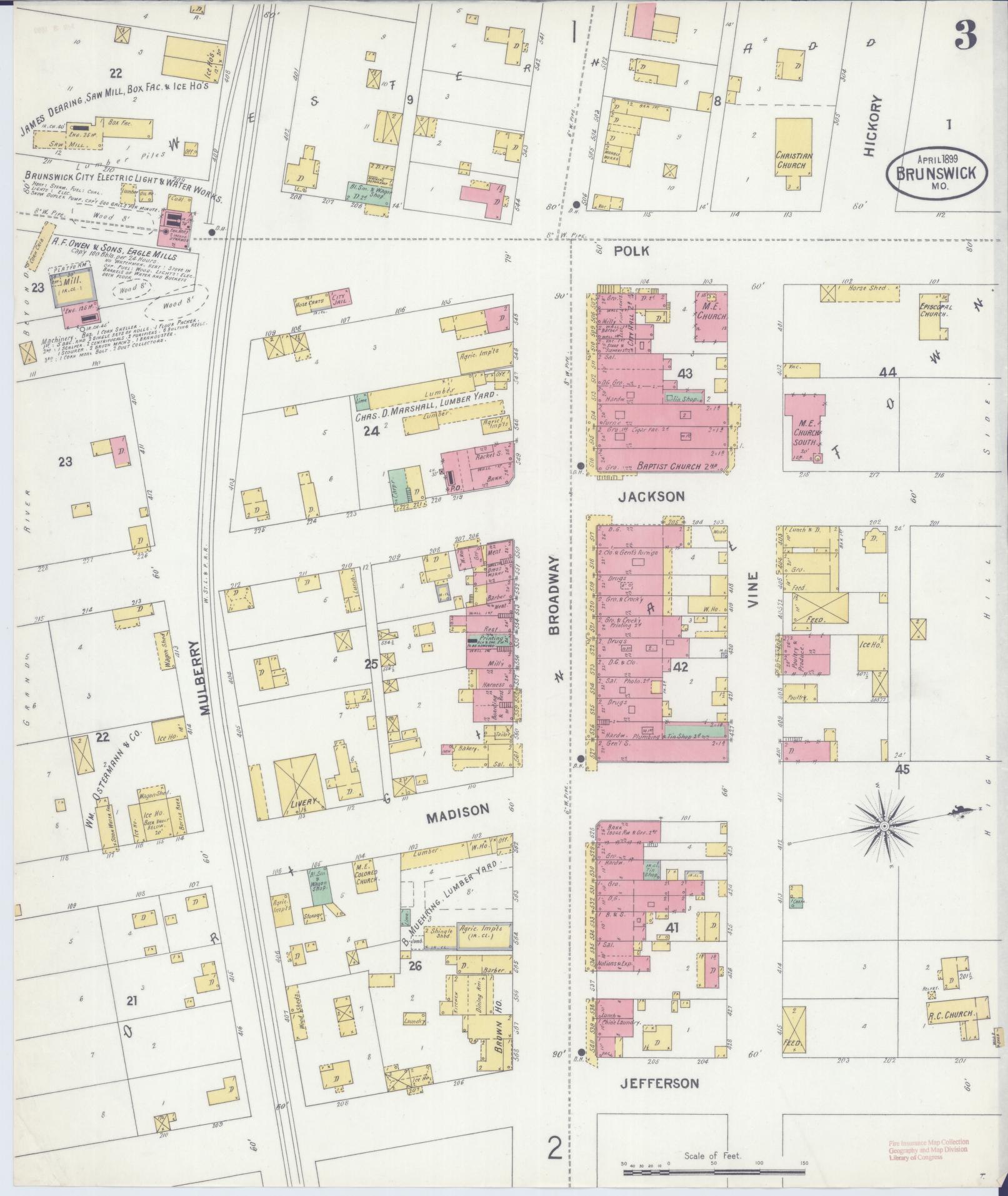 Sanborn Fire Insurance Map from Brunswick, Chariton County, Missouri (1899), Sheet #0003 - Complete Map Set gallery image, historic Sanborn map, vintage wall art, Missouri Missouri