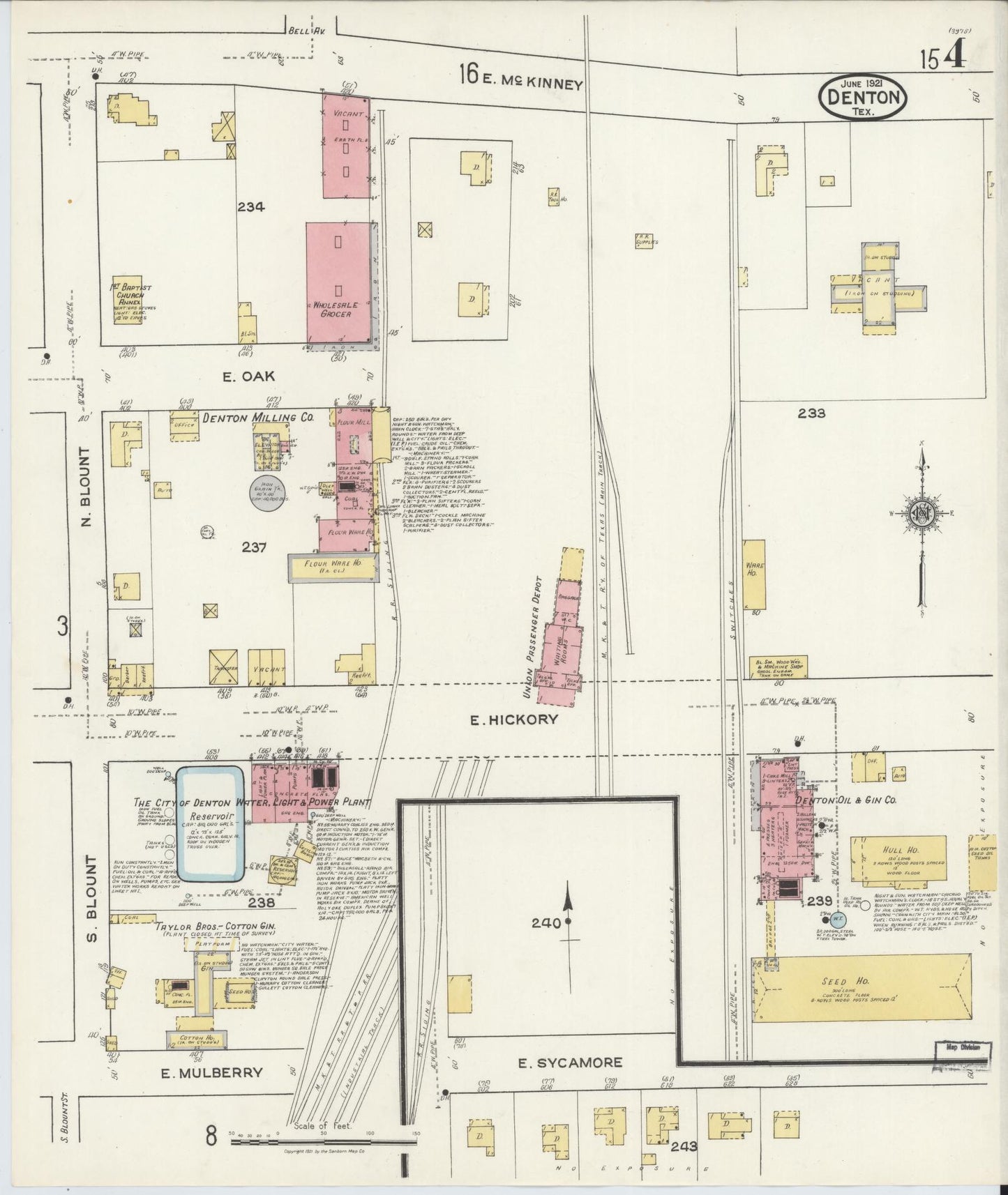 Sanborn Fire Insurance Map from Denton, Denton County, Texas (1921), Sheet #0004 - Complete Map Set gallery image, historic Sanborn map, vintage wall art, Texas Texas