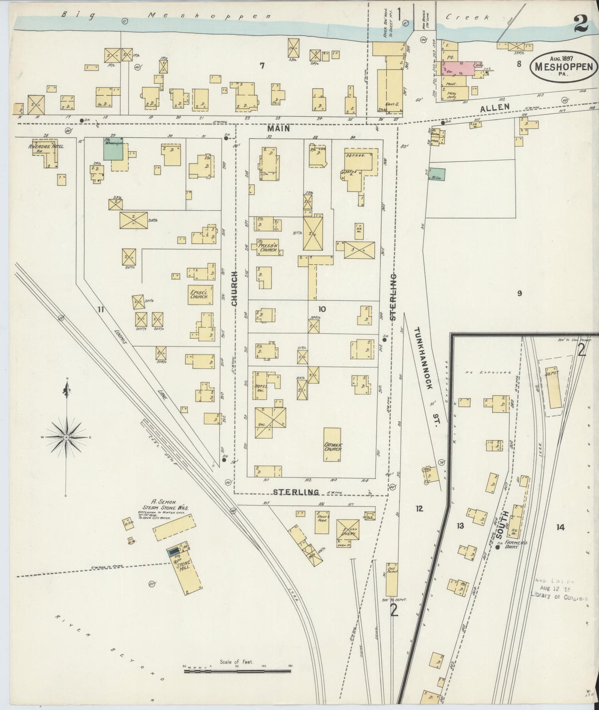 Sanborn Fire Insurance Map from Meshoppen, Wyoming County, Pennsylvania (1897), Sheet #0002 - Complete Map Set gallery image, historic Sanborn map, vintage wall art, Meshoppen Wyoming