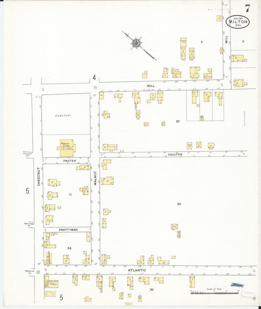 Sanborn Fire Insurance Map from Milton, Sussex County, Delaware (1911), Sheet #0007 - Historic Sanborn Fire Insurance Map Print, vintage old map wall art, antique decor, genealogy gift, Delaware Delaware map