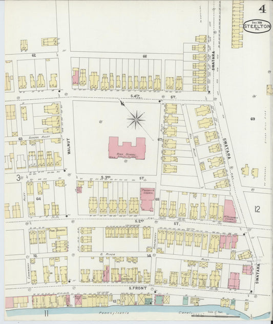 Sanborn Fire Insurance Map from Steelton, Dauphin County, Pennsylvania (1896), Sheet #0004 - Historic Sanborn Fire Insurance Map Print, vintage old map wall art, antique decor, genealogy gift, Pennsylvania Pennsylvania map