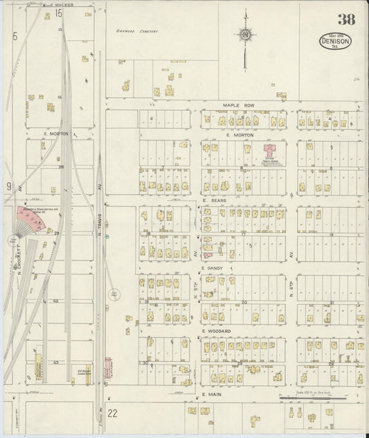 Sanborn Fire Insurance Map from Denison, Grayson County, Texas (1914), Sheet #0038 - Historic Sanborn Fire Insurance Map Print, vintage old map wall art, antique decor, genealogy gift, Texas Texas map