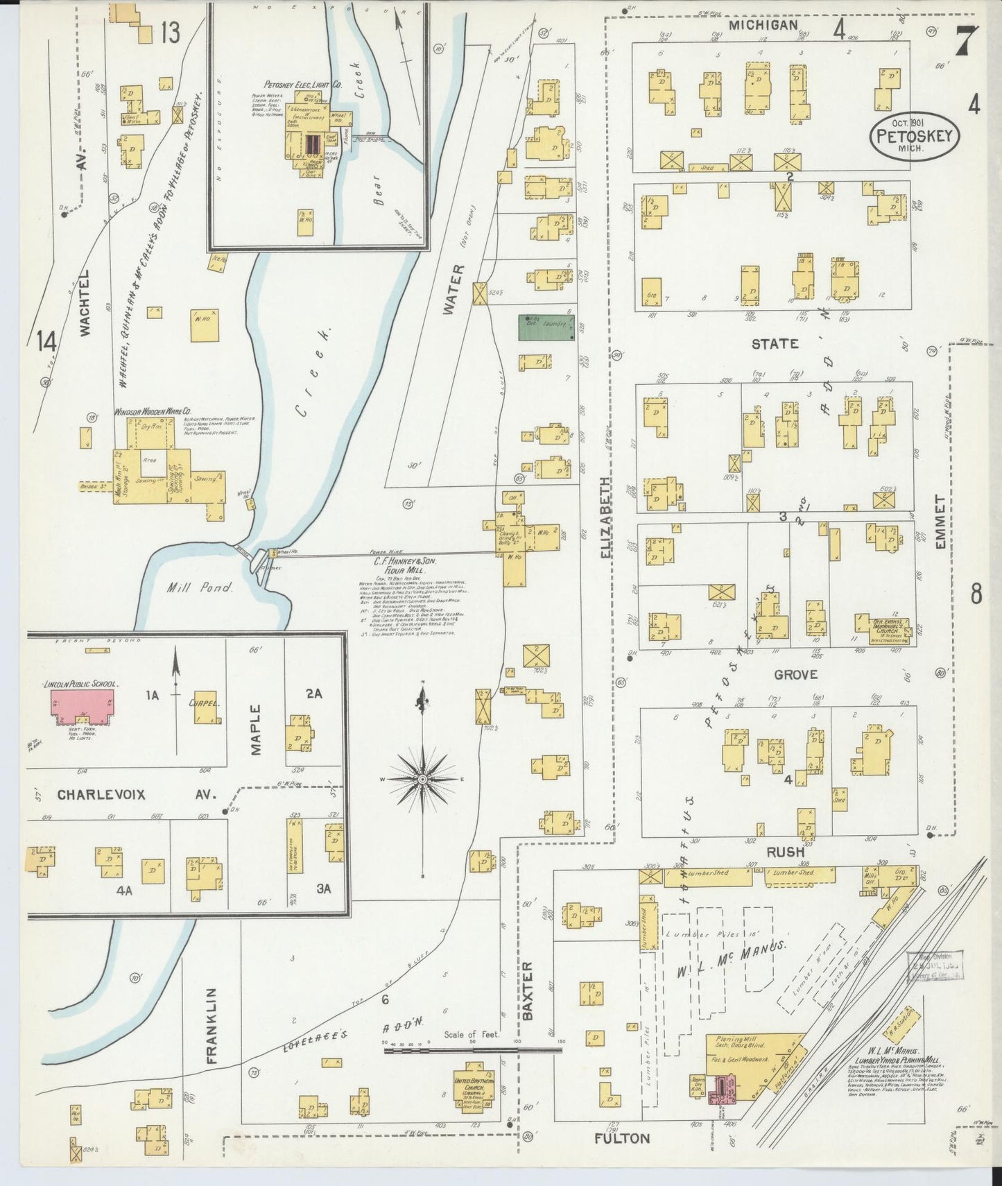 Sanborn Fire Insurance Map from Petoskey, Emmet County, Michigan (1901), Sheet #0007 - Complete Map Set gallery image, historic Sanborn map, vintage wall art, Michigan Michigan