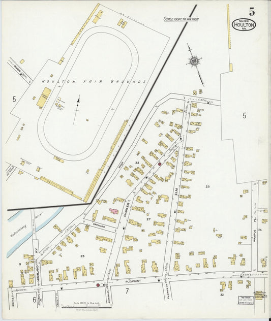 Sanborn Fire Insurance Map from Houlton, Aroostook County, Maine (1919), Sheet #0005 - Historic Sanborn Fire Insurance Map Print, vintage old map wall art, antique decor, genealogy gift, Maine Maine map
