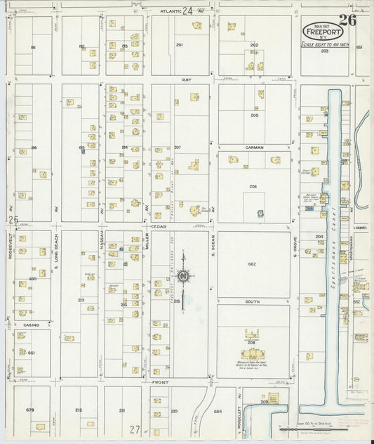 Sanborn Fire Insurance Map from Freeport, Nassau County, New York (1917), Sheet #0026 - Historic Sanborn Fire Insurance Map Print, vintage old map wall art, antique decor, genealogy gift, New York New York map